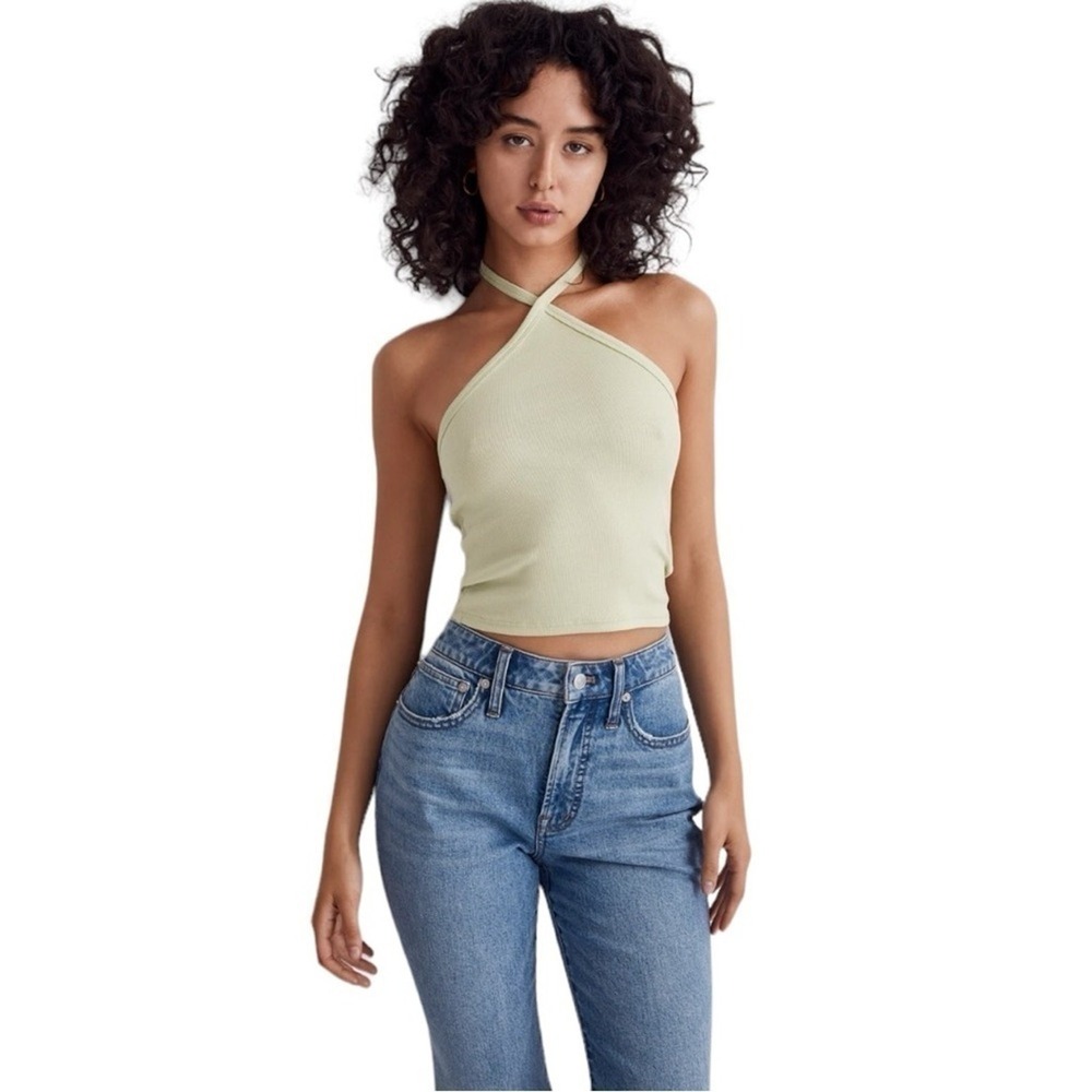 Madewell Women's Ribbed Halter Crop Tank Top Light Green Honey Dew‎ Size XL